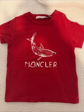 Moncler Red Short-Sleeve Tee with White Shark Graphic